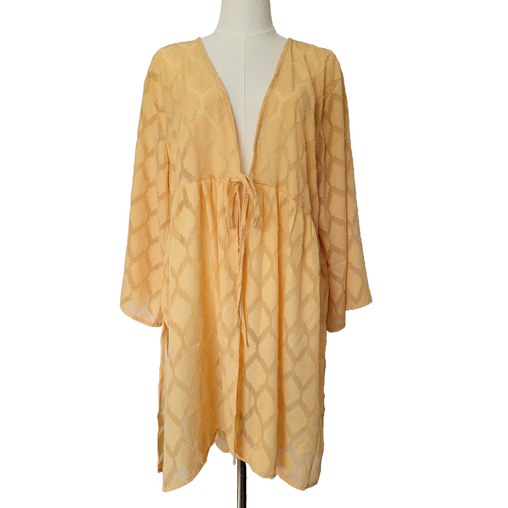 Maurices Kimono Babydoll Chiffon Tunic Butter Yellow Sz 2X Boho Fairycore Office